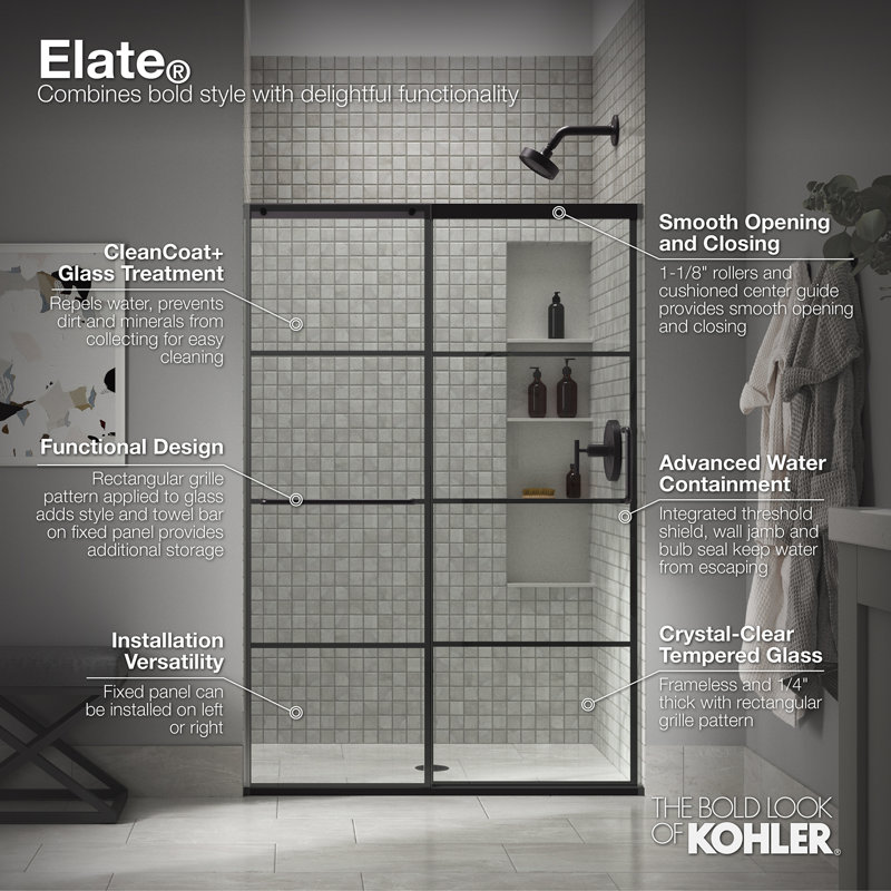Kohler Elate Sliding Shower Door, 701/2" H x 561/4 595/8" W, With